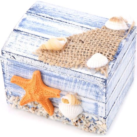Schmuckkästchen aus Holz im mediterranen Stil, tragbare Aufbewahrungsbox mit Seesternmuster (1/5)