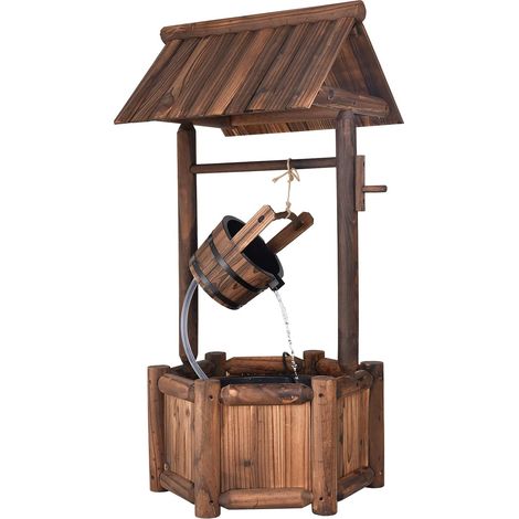 COSTWAY Pozzo da Giardino, Pozzo Decorativo con Pompa Elettrica, in Legno d'Abete, 58,5 x 51 x 117 cm, Marrone