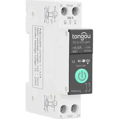 GARRYFIZH ‌Disjoncteur Intelligent WiFi TONGOU Tuya‌ - 1P 63A avec Comptage, Rail DIN, 3 Modes de Programmation, Protection Sécurité, Compatible Alexa et Assistant Google - Contrôle APP