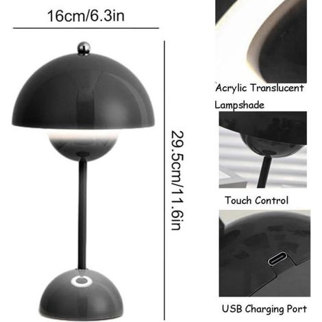 Lampe table LED sans fil batterie pot fleurs tactile intensité variable 3 couleurs champignon déco salon (1/5)
