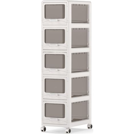 COSTWAY Cassettiera 3 4 5 Cassetti Carrello Scatola Portaoggetti Mobile Plastica Trasparente Ruote Maniglie Salvaspazio Compatta Slim Stretta Capienti Conteni (1/5)