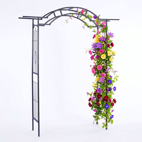 Relaxdays Arco para rosas de metal, arco jardín Al x An x F 236 x 190 x 45 cm, robusto y estable para trepadoras, negro