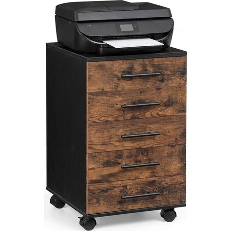 Relaxdays Rollcontainer, 5 Schubladen, HxBxT: 69 x 40 x 40 cm, Aktenschrank auf Rollen, Bürocontainer, schwarz/braun (1/5)