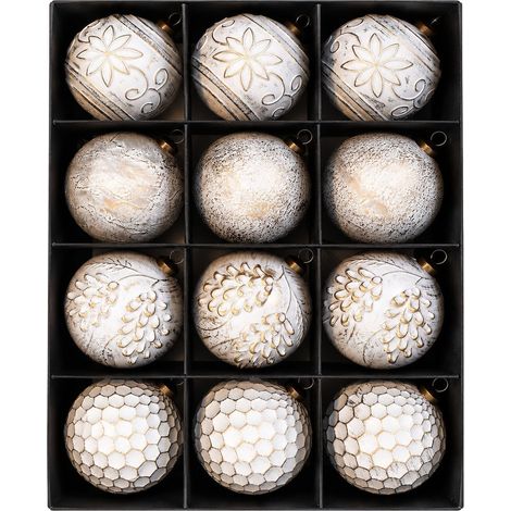 Boules de Noël blanches et dorées, décorations de sapin en PVC (12 pièces), pour les fêtes d'hiver (1/5)