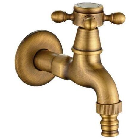 Robinet d'eau en laiton antique, robinet d'eau froide simple de jardin décoratif extérieur, machine à laver vintage européenne, unique, montage mural (1/4)