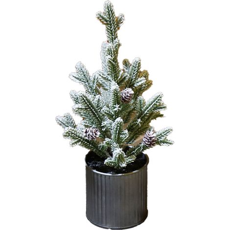 Sapin De Noël Artificiel En Flocage - Design Cèdre Simulé Avec Tronc Métallique Flexible - Décoration Intérieure Pour Bureau Et Maison - 1 Pièce (1/5)