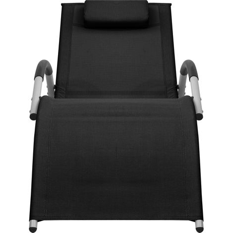 Chaise longue Transat Bain de soleil textilène noir et gris (1/5)