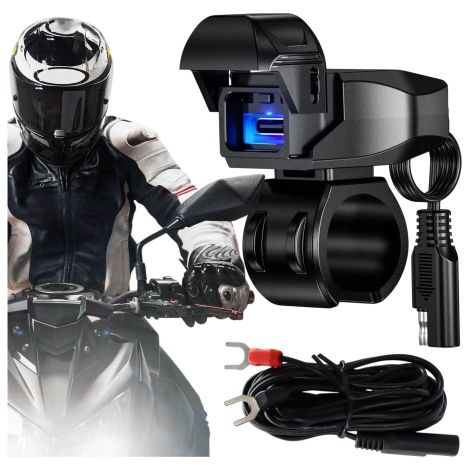 Cargador de motocicleta Kewig USB-C de 36 W, carga rápida QC, resistente al agua IP65 con interruptor de encendido/apagado y retroiluminación LED, montaje en manillar, para teléfono, cámara e intercom (1/4)