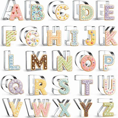 26 x Stainless Steel Alphabet Cookie Cutters, 3 cm Height
