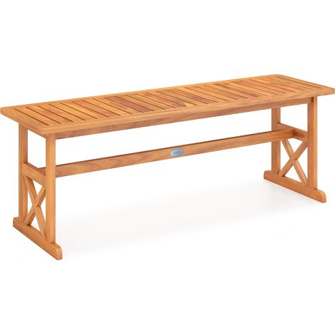 51 Inches Outdoor Acacia Wood Bench with Slatted Seat and 800 lbs Weight Capacity-1 Piece