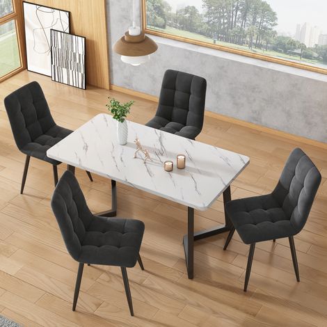 Sillas de comedor, Sillas, Pack de 4 sillas multifuncionales modernas de terciopelo con estructura metálica, Gris (1/5)