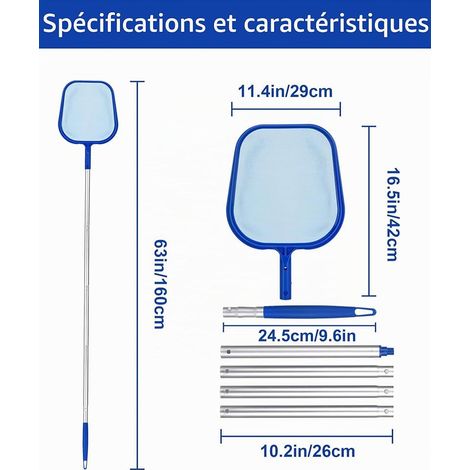 Oberflächenskimmer für Schwimmbecken, 160 cm Poolskimmer, Aquariumskimmer mit verstellbarer Teleskopstange zur Reinigung von Blättern und Schmutz in Schwimmbecken, Springbrunnen, Teichen und Whirlpool (1/5)