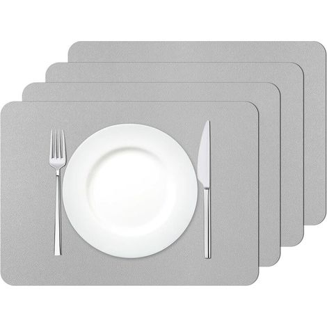 Placemats, Set of 4 Washable Waterproof Placemats Rectangular PVC Heat Resistant Placemats, 42×30cm(Light Grey) (1/5)