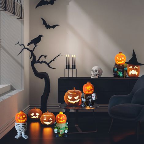 Citrouille en résine, chevalier, décoration d'Halloween, lanterne lumineuse, veilleuse de table, lampe pour chambre d'enfant, véranda (1/5)