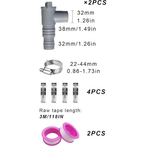 32 mm Stop Valve, Pool Hose Adapter, Pool Stop Valve, Stop Valves for Swimming Pools with 4 Clamps, Shut-Off Valve for Swimming Pools (1/4)