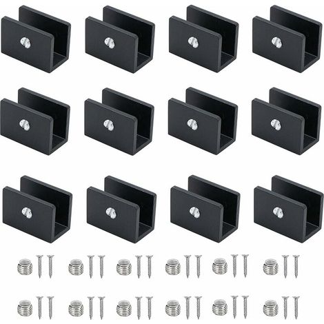 12 abrazaderas especiales para vidrio, soportes de aluminio para estantes, soporte ajustable para mamparas de vidrio, para estantes de vidrio de 6-8 mm de grosor, para baño y balcón (con tornillos) (1/5)