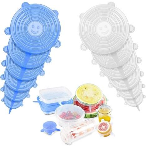 Couvercles extensibles en silicone, couvercle de bol alimentaire durable de différentes tailles,(bleu + blanc) (1/5)