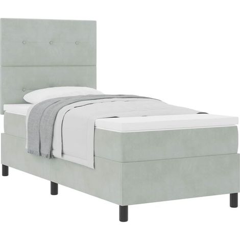 Matelas à ressorts avec un matelas en velours gris clair, mesurant 80 x 200 cm. (1/5)