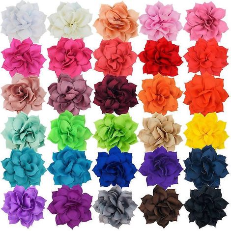 Lot de 30 fleurs en mousseline de soie de 30 couleurs différentes, pour enfants et adultes. Accessoires pour cheveux. (1/4)