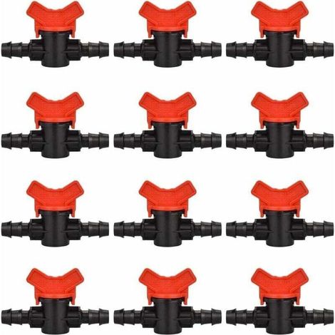 12 PCS Robinet de Jardin pour Tuyau, Tuyau Vanne d'irrigation 16 16mm Robinet d'arrêt raccord en Plastique pour Le contrôle extérieur de la vanne d'eau de Jardin (Noir + Rouge) (1/4)