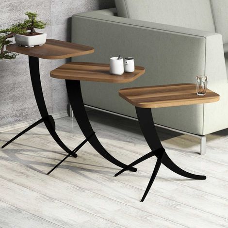 Mesa de Centro Cetara, set 3 Piezas, Forma Rectangular, Color Tablero Marrón, 35x60x45h cm Marrón Nogal (1/5)