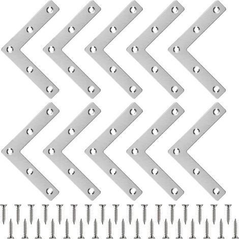 10 Pcs Equerre Plate Équerre Angle en Forme de L Connecteur Métallique Plat + 50 Vis Connecteurs d'Angle en Acier Inoxydable Equerre Fixation Plate 808015mm pour Fixation Meuble Menuisier Chais (1/5)
