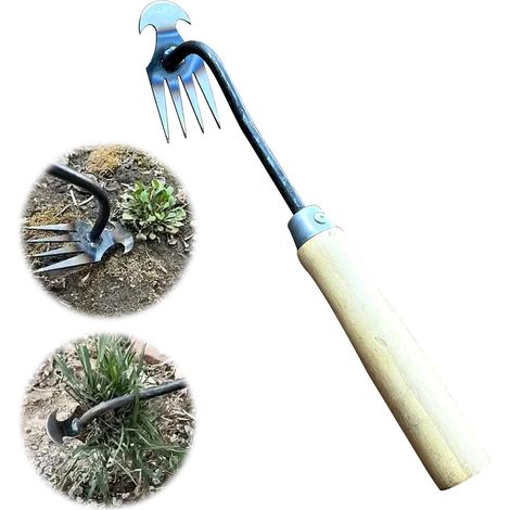 Désherbeur Manuel 4 Dents - Acier Manganèse, Pelouse, Jardin, Cour, Outil Uproot Herbes, 30cm, B
