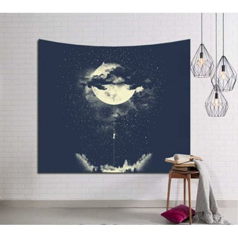 Wall Tapestry,Modern Boho Psychedelic Tapestry,Yellow Moon In Clouds,3D Art Printed Cloth Fabric Wall Hanging For Bedroom Living Room Dorm Room Divider,150X200Cm (1/4)