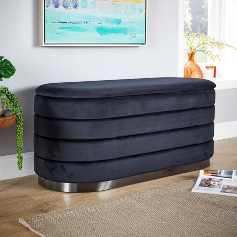Velvet Black Storage Ottoman Storage Solution Bench Footstool Home Furniture (1/5)