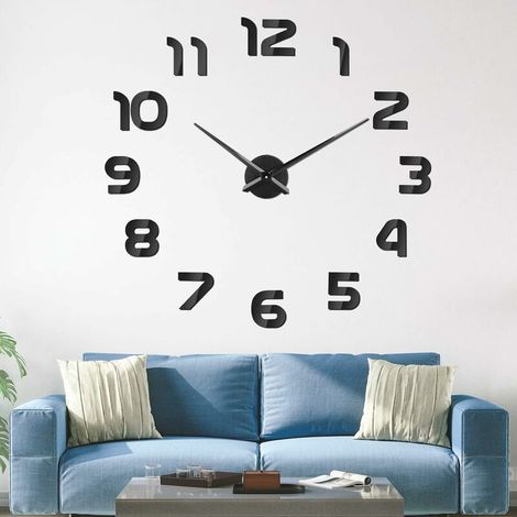 DIY Wall Clock Wall Sticker Modern Clock Wall Pendulum Silent Wall Clock 120cm for Bathroom Bedroom Office Hotel Black (1/5)