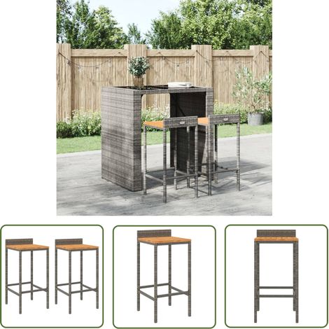 The Living Store Tabourets de bar lot de 2 gris résine tressée et bois d'acacia - Tabouret De Bar - Tabourets De Bar - Chaise De Bar - Fauteuil De Bar - Mobilier De Jardin (1/5)