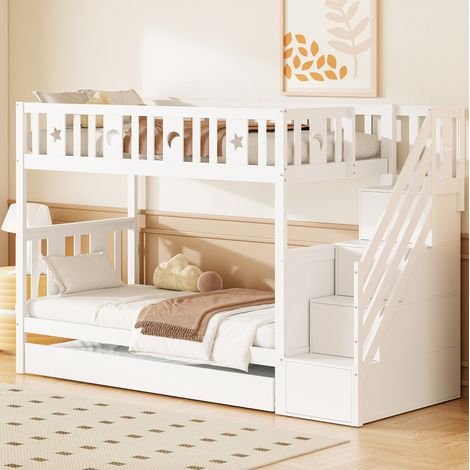 Kinder-Etagenbett 252x95x160 cm Weiß aus Holz mit Ausziehbett, Stauraum und Sicherheitsstufe (1/5)