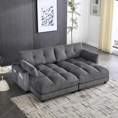 Sofá 2 plazas modular de terciopelo acanalado gris, divisible en 2 sillones, con USB HAVRYA (1/5)