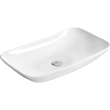 Lavabo cerámico sobre encimera, 60x38x10 cm, Blanco
