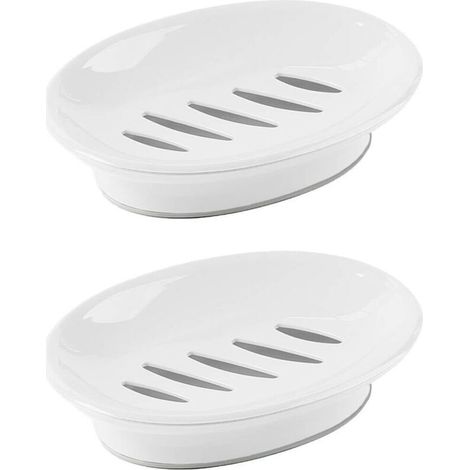 2er-Pack Seifenschalen mit Abtropfseifenhalter, leicht zu reinigen, Seifenauffangschale, verhindert Austrocknen, Ablage gegen klumpige Seife für Dusche, Badezimmer, Küche (weiß) (1/4)
