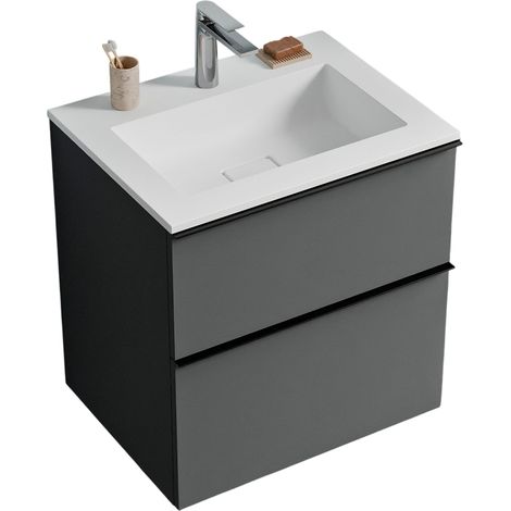 BERNSTEIN - Mobile lavabo sospeso MDF antracite opaco, lavabo Ghisa bianco opaco con foro rubinetto, maniglia cromata - 60x46x62cm - LAVOA	Antracite opaco, cromo, Bianco opaco con foro rubinetto