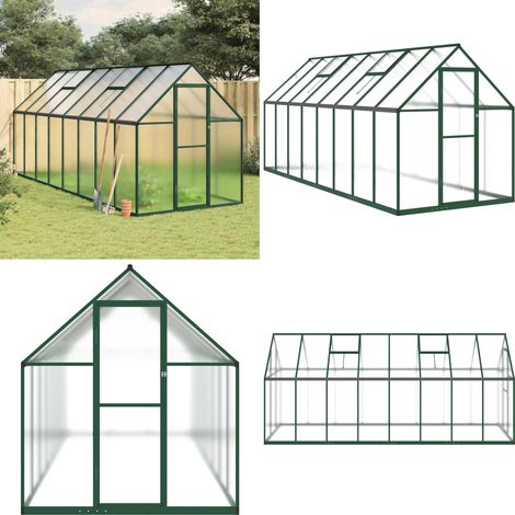 Serre avec cadre de base vert 445x169x195 cm aluminium - Serre De Jardin - Serre Aluminium - Serre Portable - Serre Polycarbonat - Abri Jardin - Home & Living (1/5)
