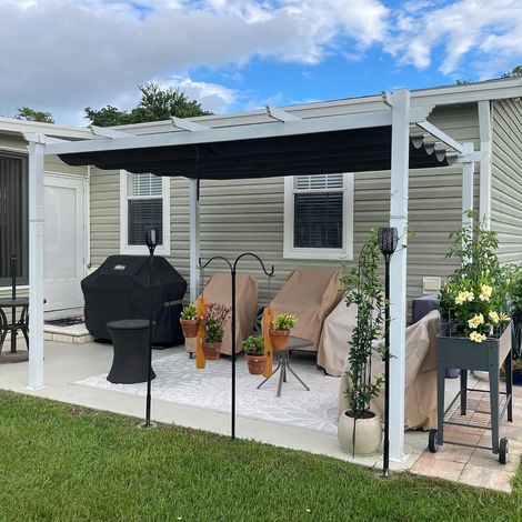 Purple Leaf – Pergola rétractable en aluminium 4 x 3 m – Cadre blanc avec double auvent pare-soleil gris – Imperméable et résistant aux UV