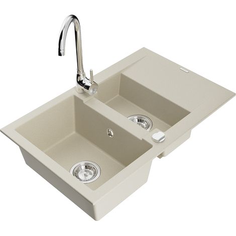 Mexen Gaspar lavello in granito 1,5 vasca con sgocciolatoio e rubinetto da cucina Telma, beige - 6507-69-670200-00 (1/5)