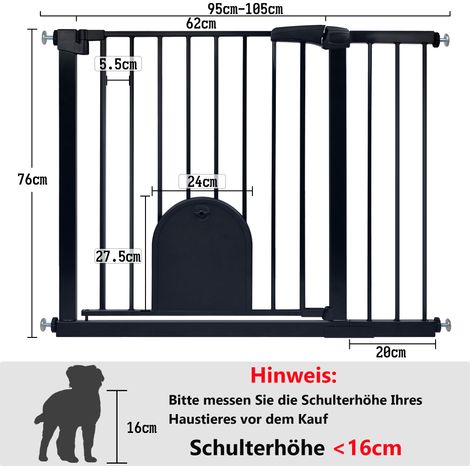 HENGMEI Barrière de protection de porte, sans perçage, pour enfants, bébés, chiens et chats, fermeture automatique à 180°, ouverture bidirectionnelle, 95 à 105 cm, noire (1/5)