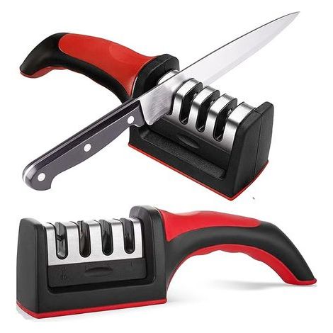 Affûteur de couteaux de cuisine – Affûteur 4 en 1 en acier inoxydable – Kit d'affûtage ergonomique et facile à utiliser avec 4 fentes d'affûtage (noir) (1/5)