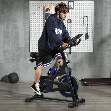 Bici Estática con Resistencia Regulable Volante de Inercia 8 kg Pantalla LCD Manillar y Asiento Ajustable Azul (1/5)