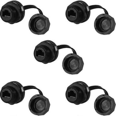 Lot de 5 connecteurs traversants blindés RJ45 CAT 6 pour montage sur panneau industriel + capuchon étanche à la poussière IP67 pour câble Ethernet LAN (1/5)