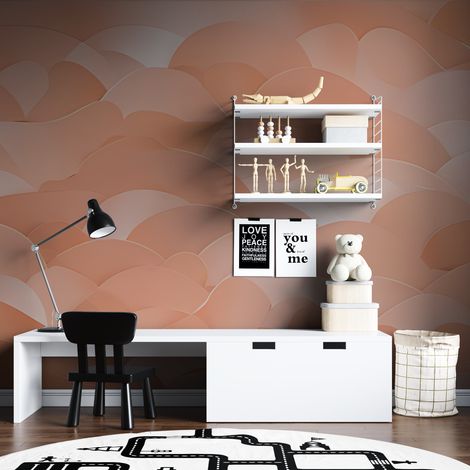 Papier Peint Géométrique - Vagues Abstraites Pêche - 150 x 250 cm (1/2)