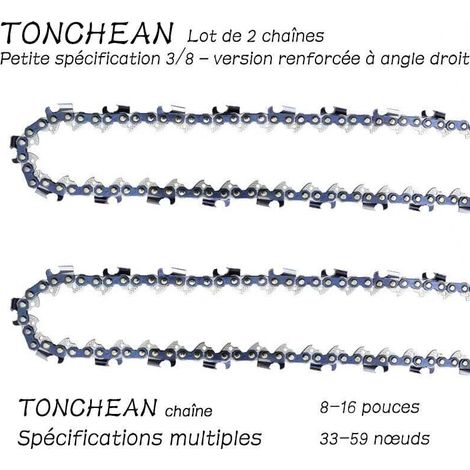 Lot de 2 Chaînes 57 Maillons Guide 40cm 16 Pouces Tronçonneuse Segment Angle Droit Électrolytique (1/4)