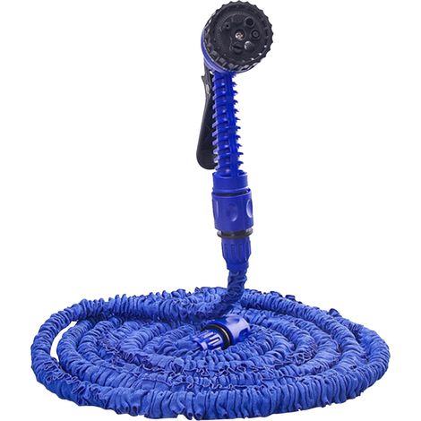 Tuyau D Arrosage Extensible - 50 Pieds - Buse Réglable Incluse - Bleu (1/5)