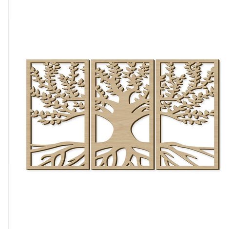Décoration murale arbre de vie triptyque en bois 70 × 40 cm