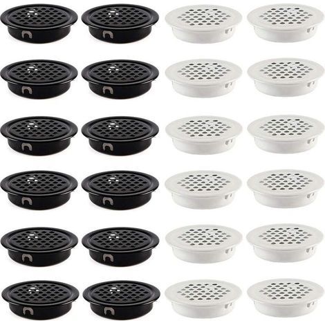 24 Pièces Grille de Ventilation 35mm Grille D'aération Trou Inox Placard Grille d'évacuation Ventilation Fond Rond en Maille Trou D'aération pour Armoire Meubles Noir et Blanc (1/5)