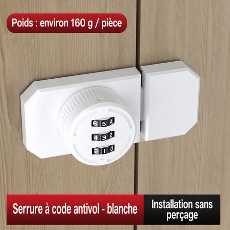 Verrou de porte à code mécanique sans perçage blanc blanc réf 1513 200 g – Livraison gratuite