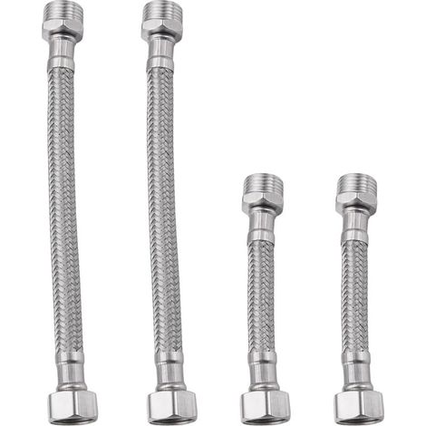 Tuyau Flexible 3/8" 4 Pcs 20 cm/10 cm Tuyaux de Raccordement Flexibles Robinets,Tuyau Armé pour Robinet,Rallonge de Tuyaux Flexible avec Tressé en Acier Inoxydable,Rallonge de Raccordement (1/5)